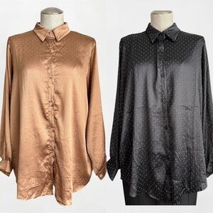 Sal Michel Satin Studded Button Down Shirt Bundle Sz M/L
